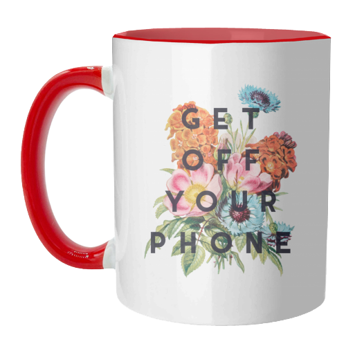Mugs 'Get Off Your Phone': Mug Colour Inner & Handle 11Oz - Blue