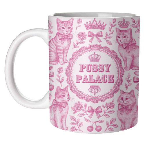 Mugs 'Pussy Palace' by Lilly Rose: Mug Colour Inner & Handle 11oz - Pink