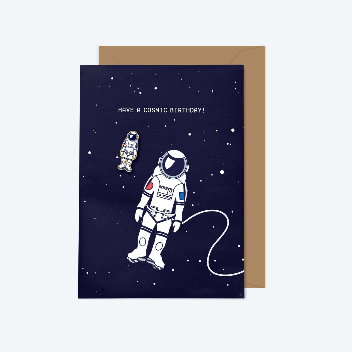 Astronaut A6 Greeting Card &amp; Wooden Pin Gift Set