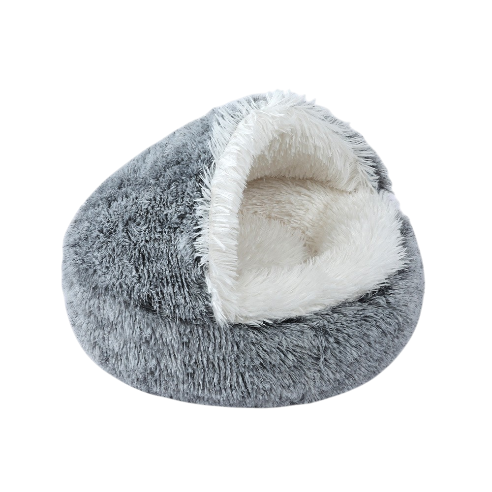 Warm Plush Pet Bed Cave - Semi-Enclosed Cat & Dog Bed: Gray / 60cm