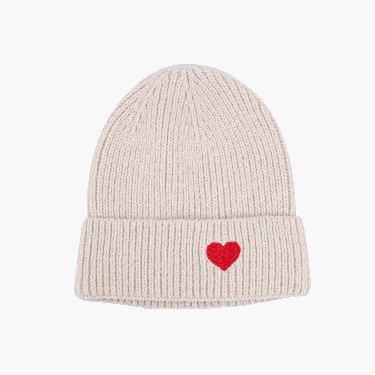 Austin Cream/Red Heart Embroidered Beanie Hat: One-size
