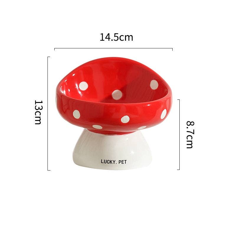 Mushroom Raised Cat Bowl Tilted Ceramic Pet Dish: Tall Red