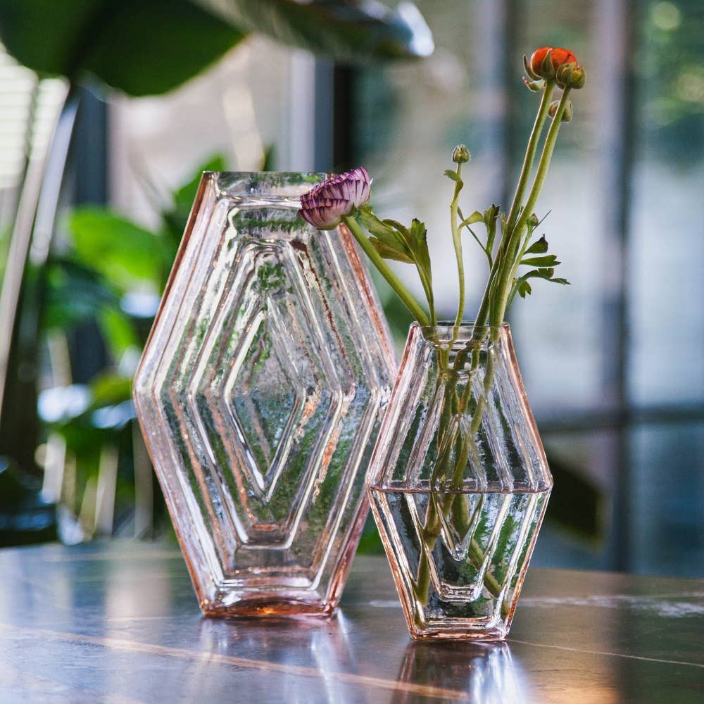 Recycled glass Vase large, Infinite Hexagon, blush pink
