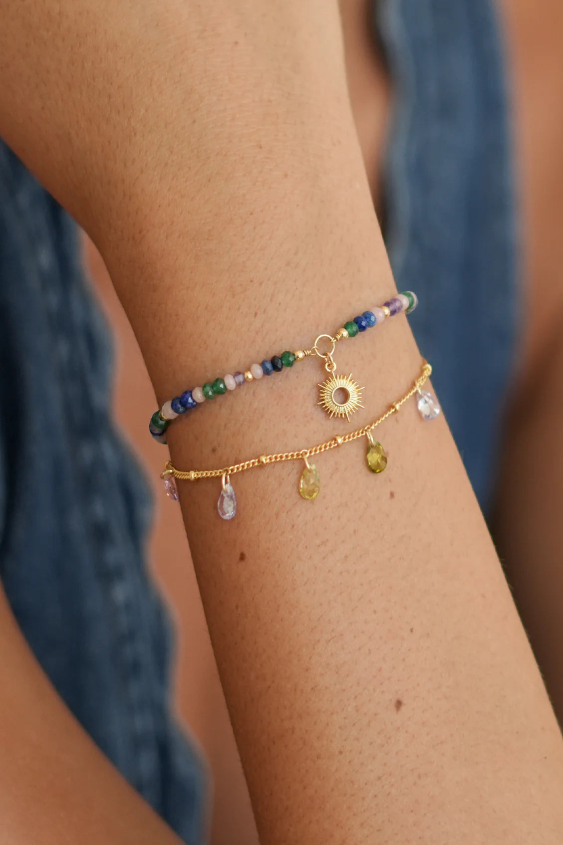 Multi CZ Pear Drop Gold Bracelet