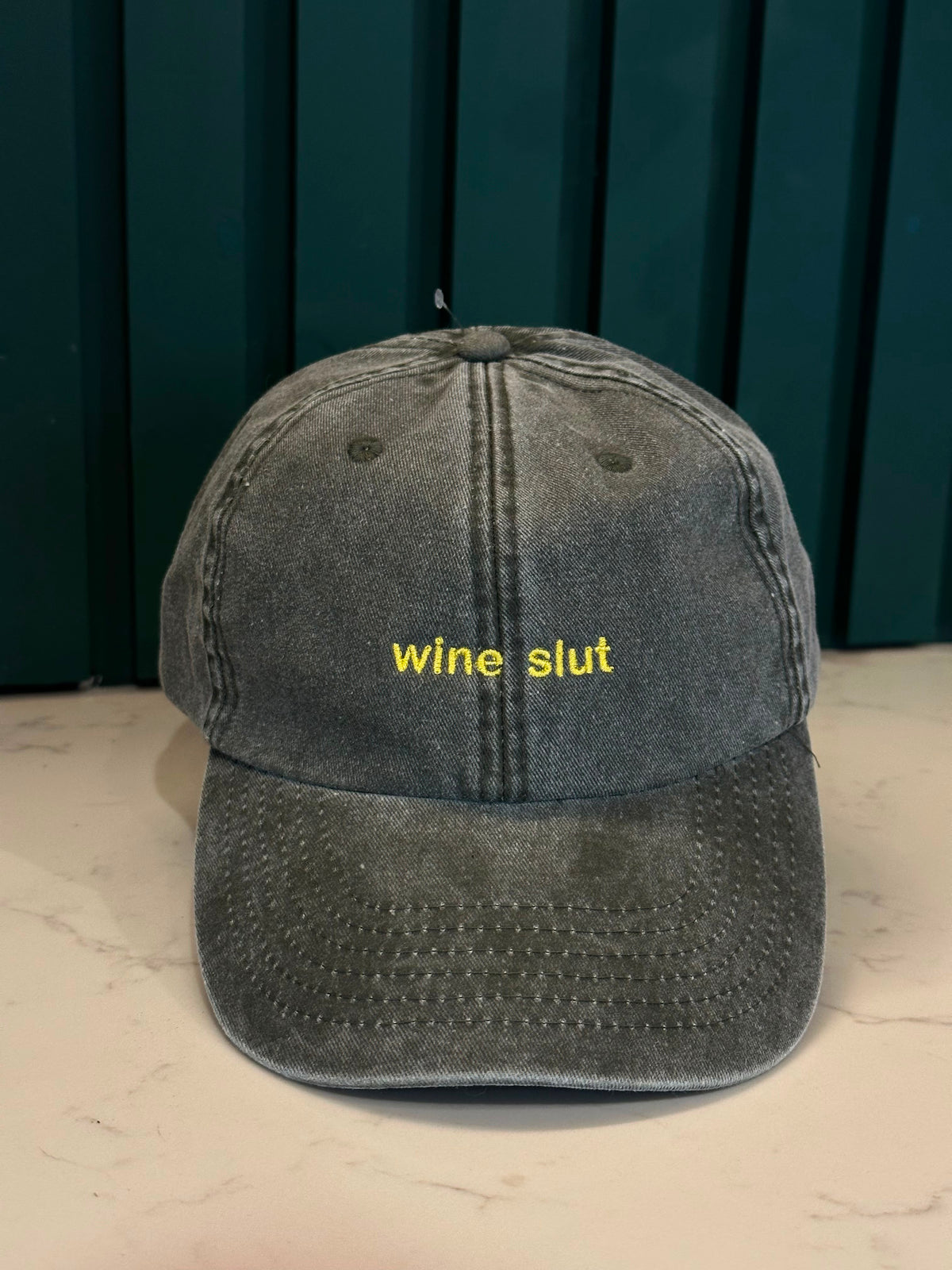 “wine slut” Cap: Dark Sage Green