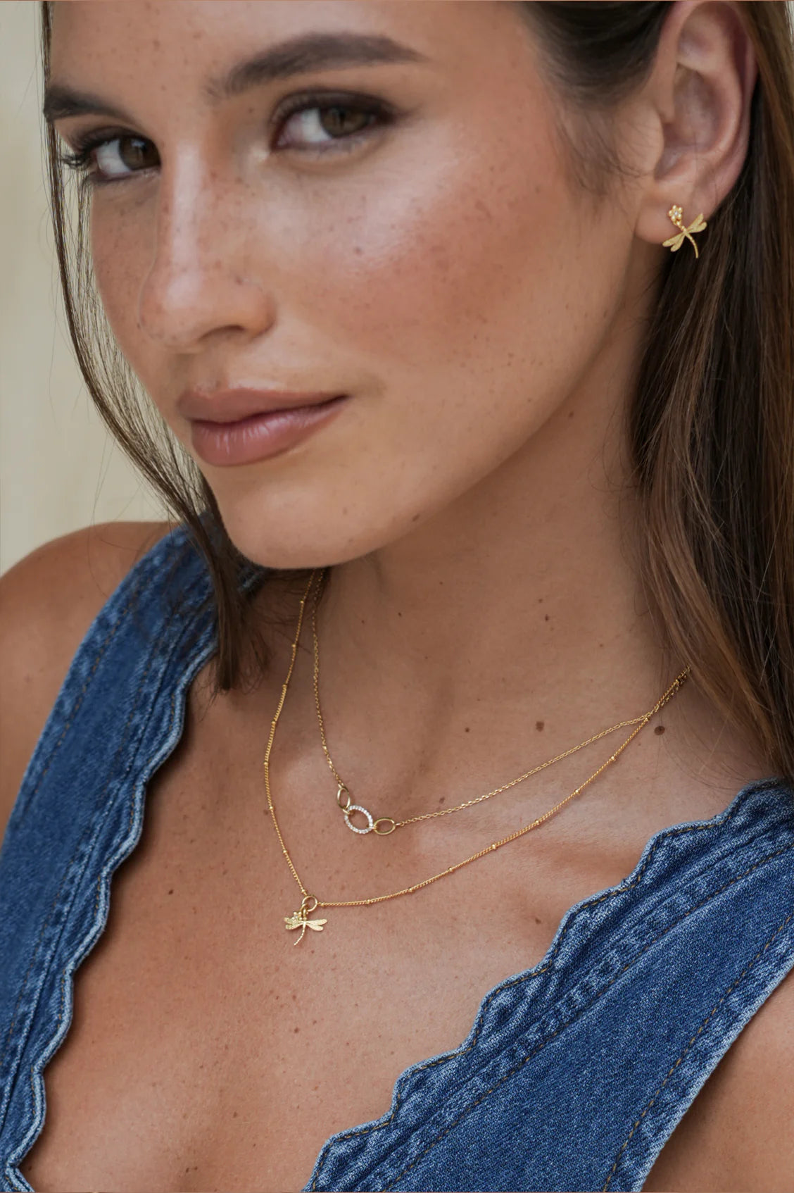 Flower and Dragonfly Gold Necklace