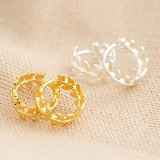 Fern Leaf Huggie Hoop Earrings: Silver