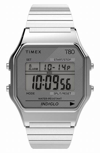 Timex T80 Silver 34mm Digital Watch