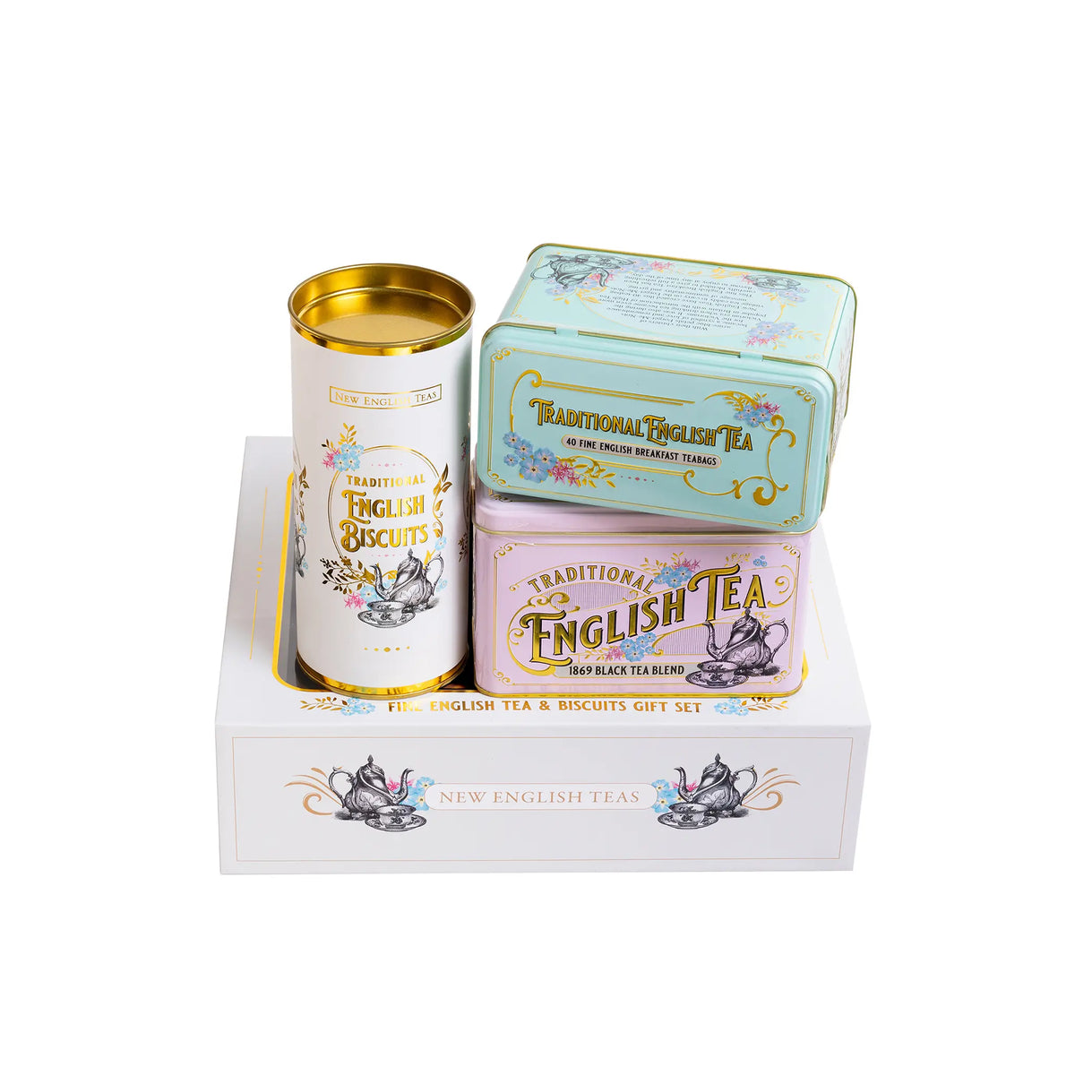 Vintage Victorian 40 Teabag Tin Twin Pack & Biscuits