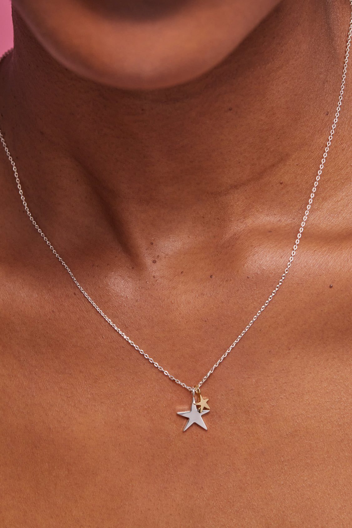 Two Tone Double Star Silver Plated Necklace