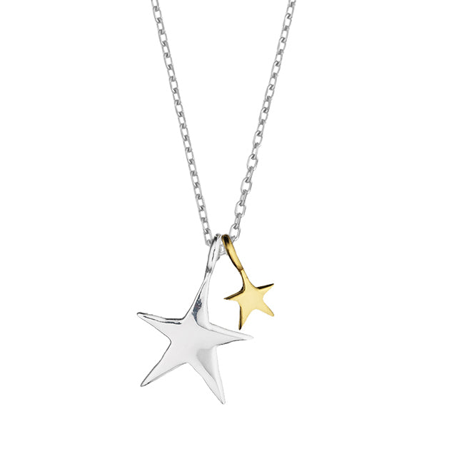 Two Tone Double Star Silver Plated Necklace