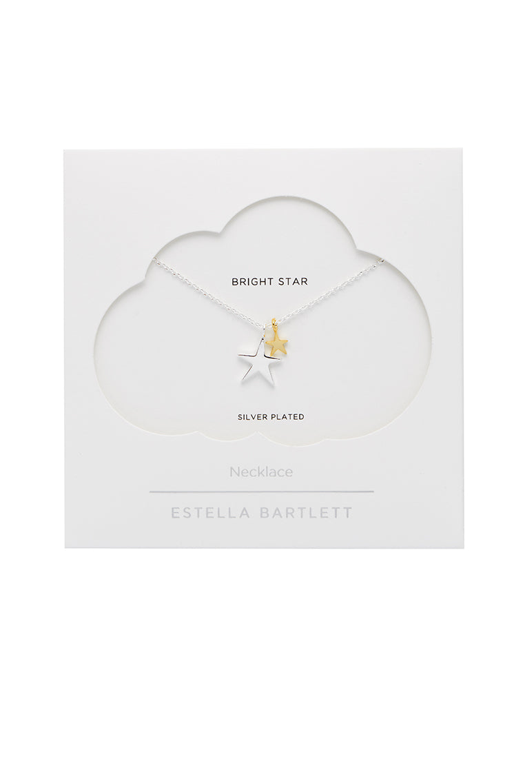 Two Tone Double Star Silver Plated Necklace