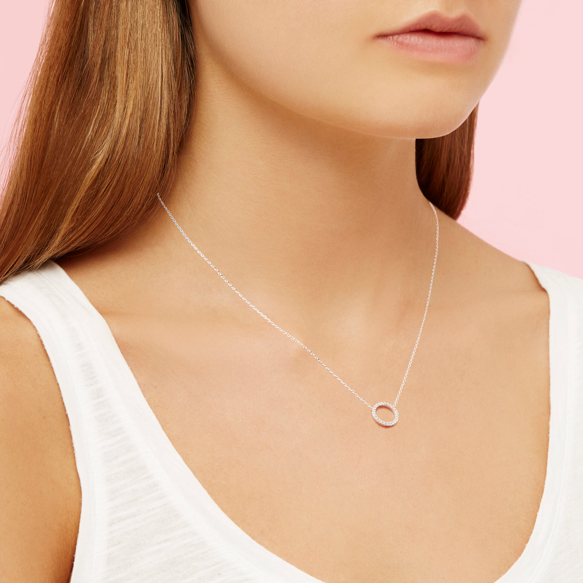 Large Pave Set Circle Cz Silver Plated Necklace