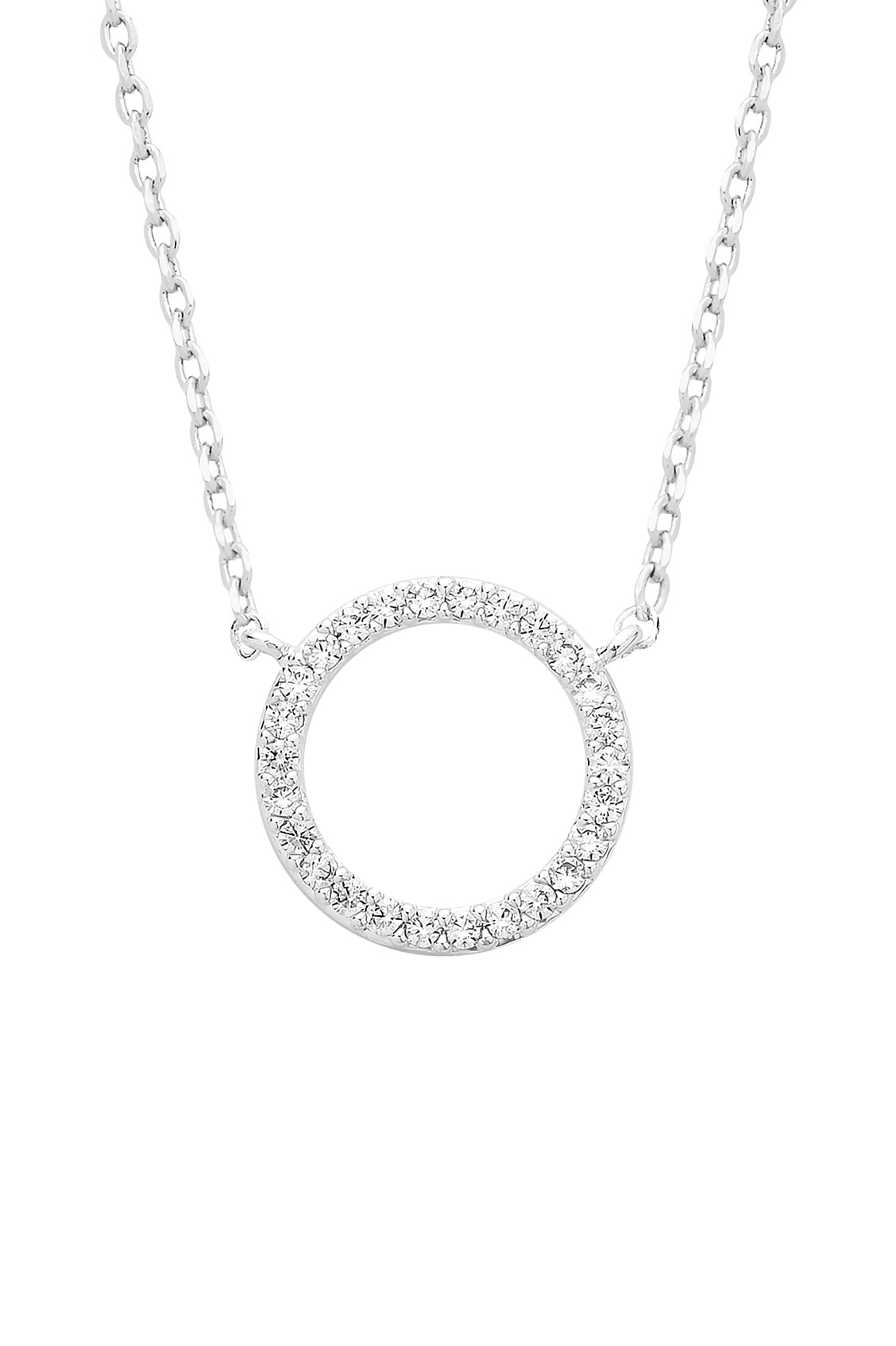 Large Pave Set Circle Cz Silver Plated Necklace