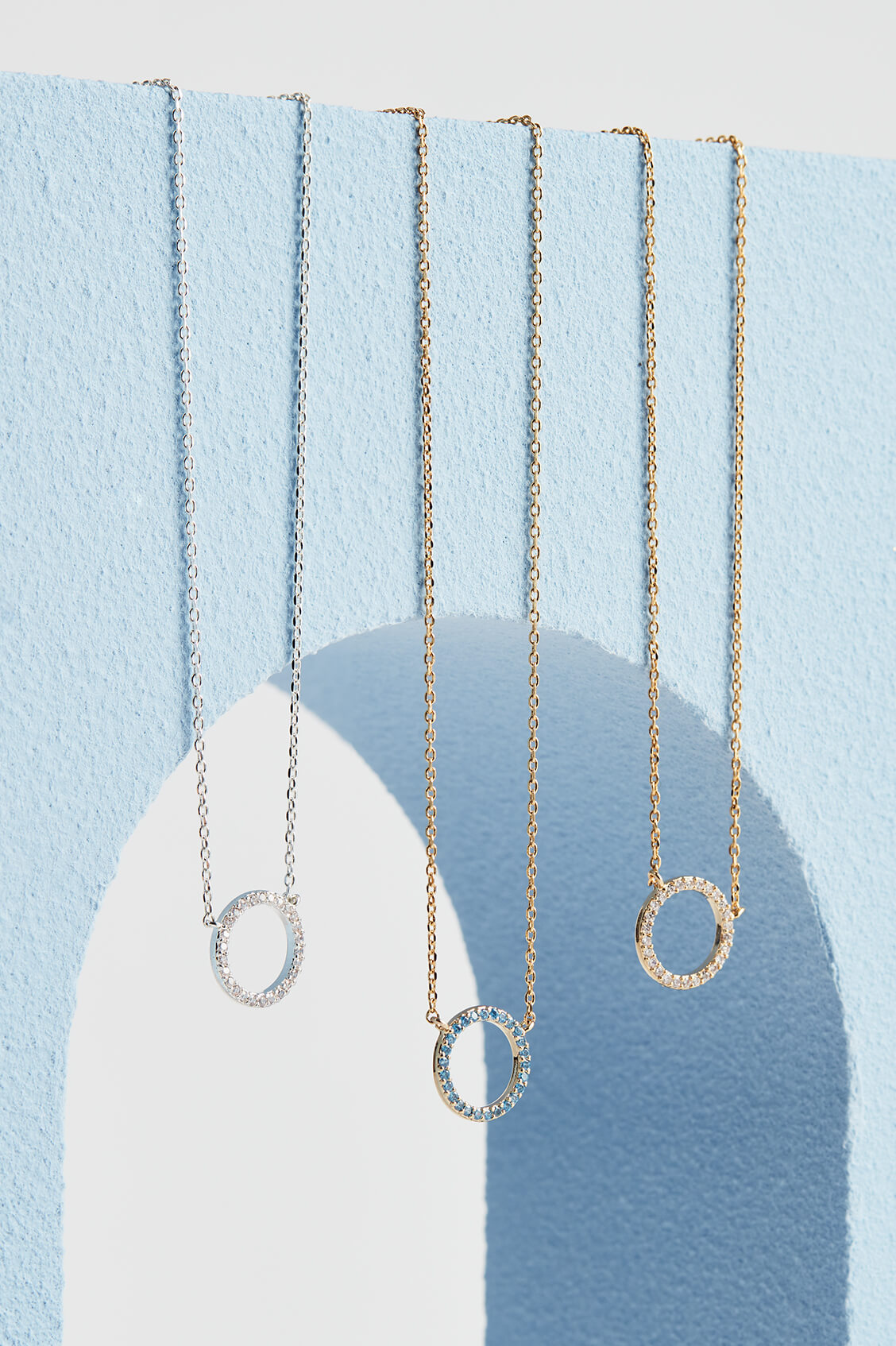 Large Pave Set Circle Cz Silver Plated Necklace