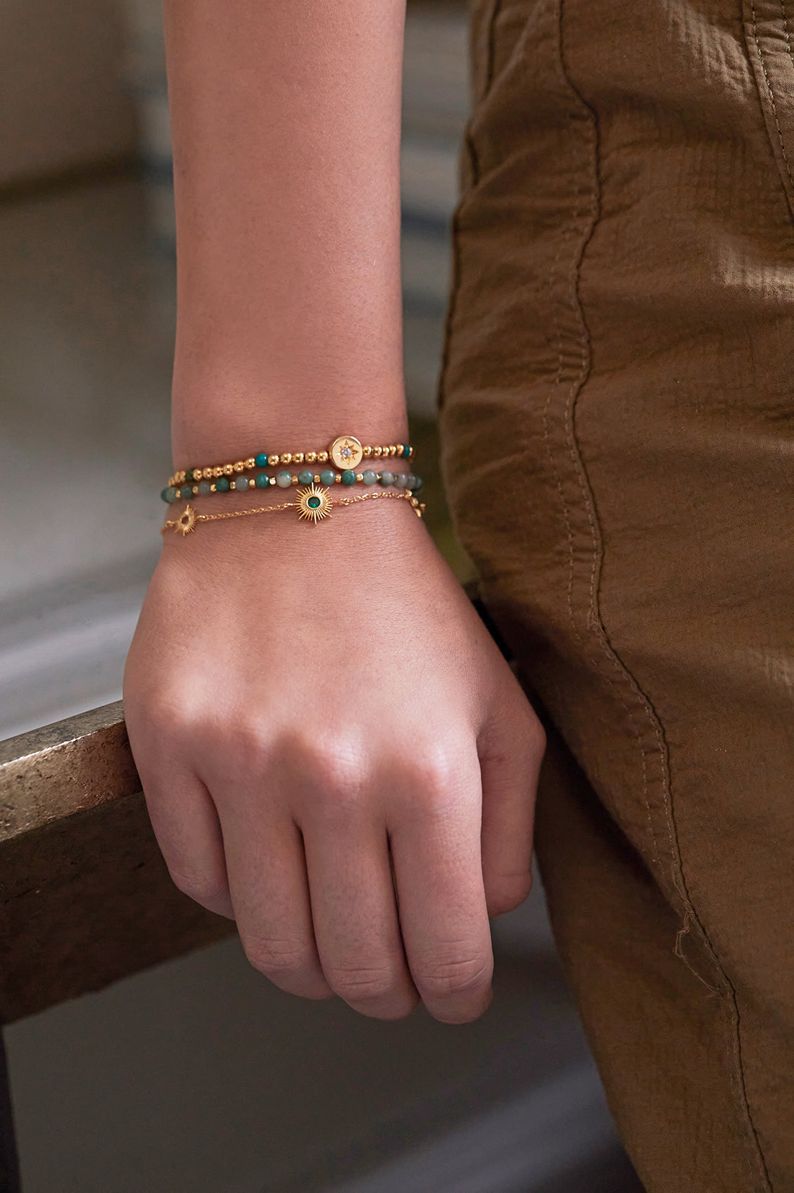 Multi Sunburst Green CZ Gold Plated Bracelet