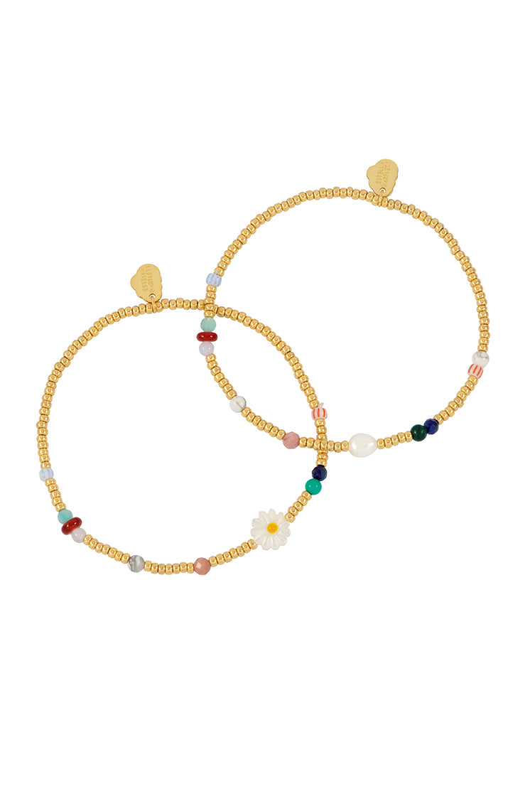Mixed Glass, Pearl And Gemstone Duo Gold Plated Bracelet