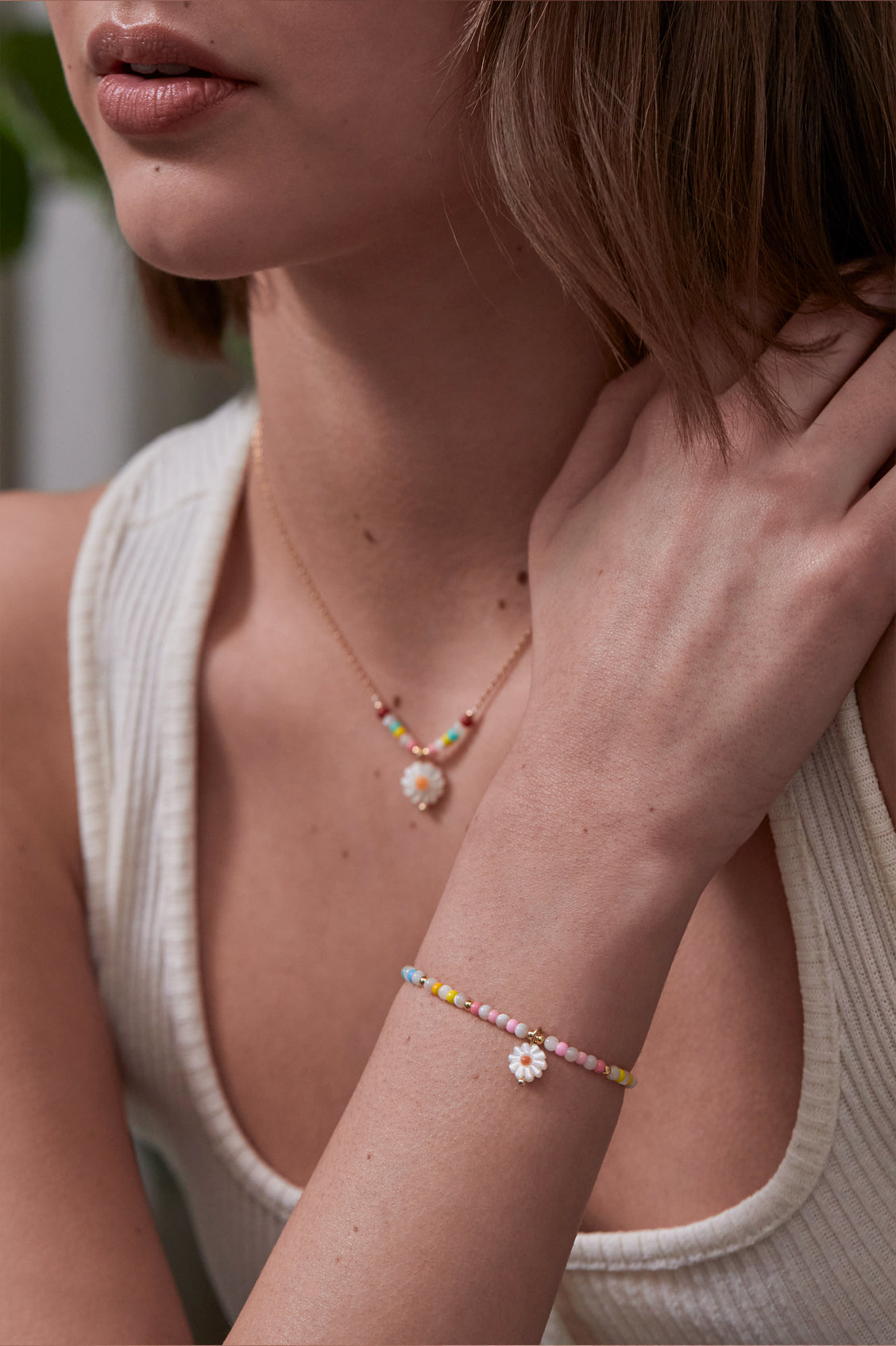 Multi Gemstone Shell Flower Gold Plated Bracelet