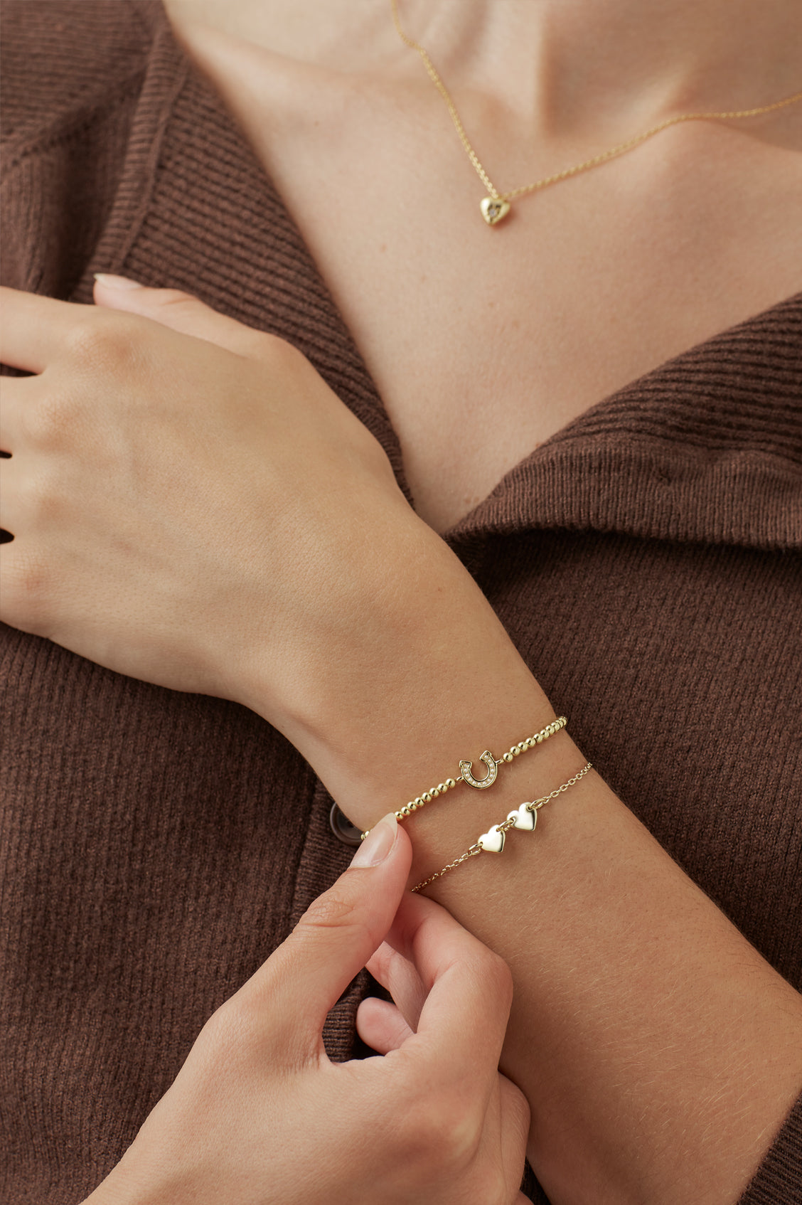 Gold Connected Hearts Charm Gold Plated Bracelet