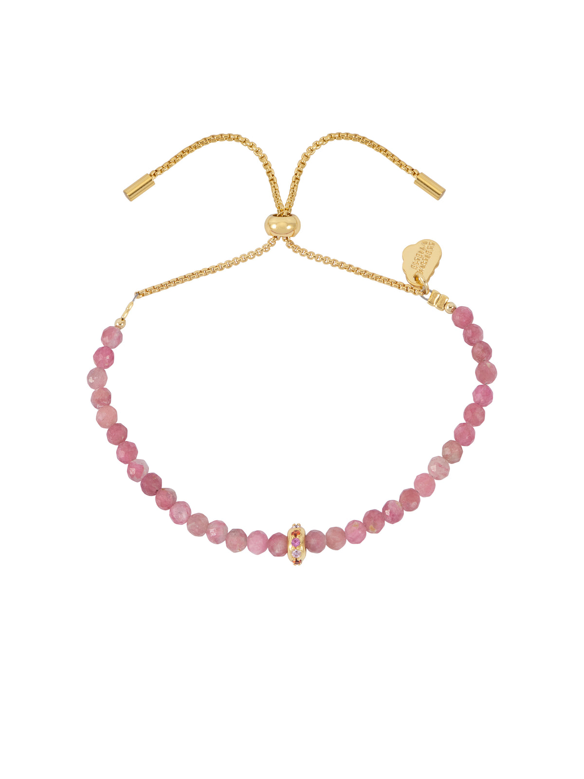 Amelia Pink Tourmaline CZ Disc Gold Plated Bracelet