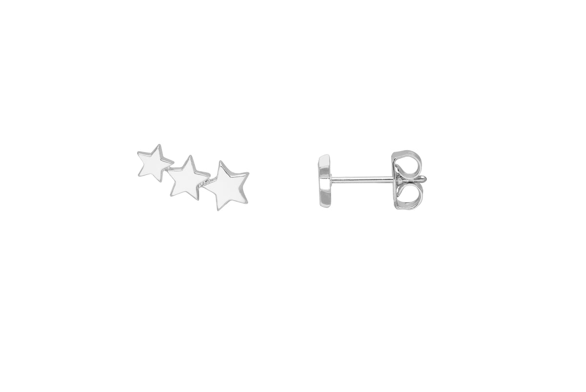 Trio Star Ear Studs - Silver Plated