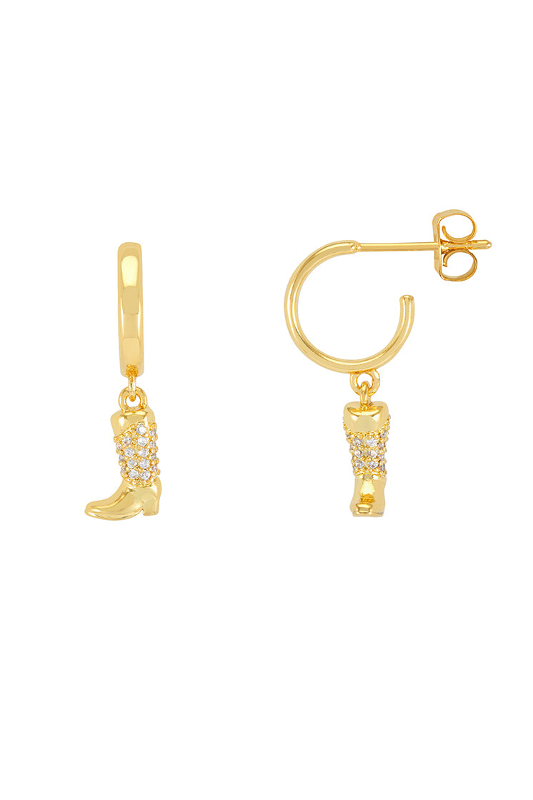 Cowboy Boot Hoop Earrings Gold Plated