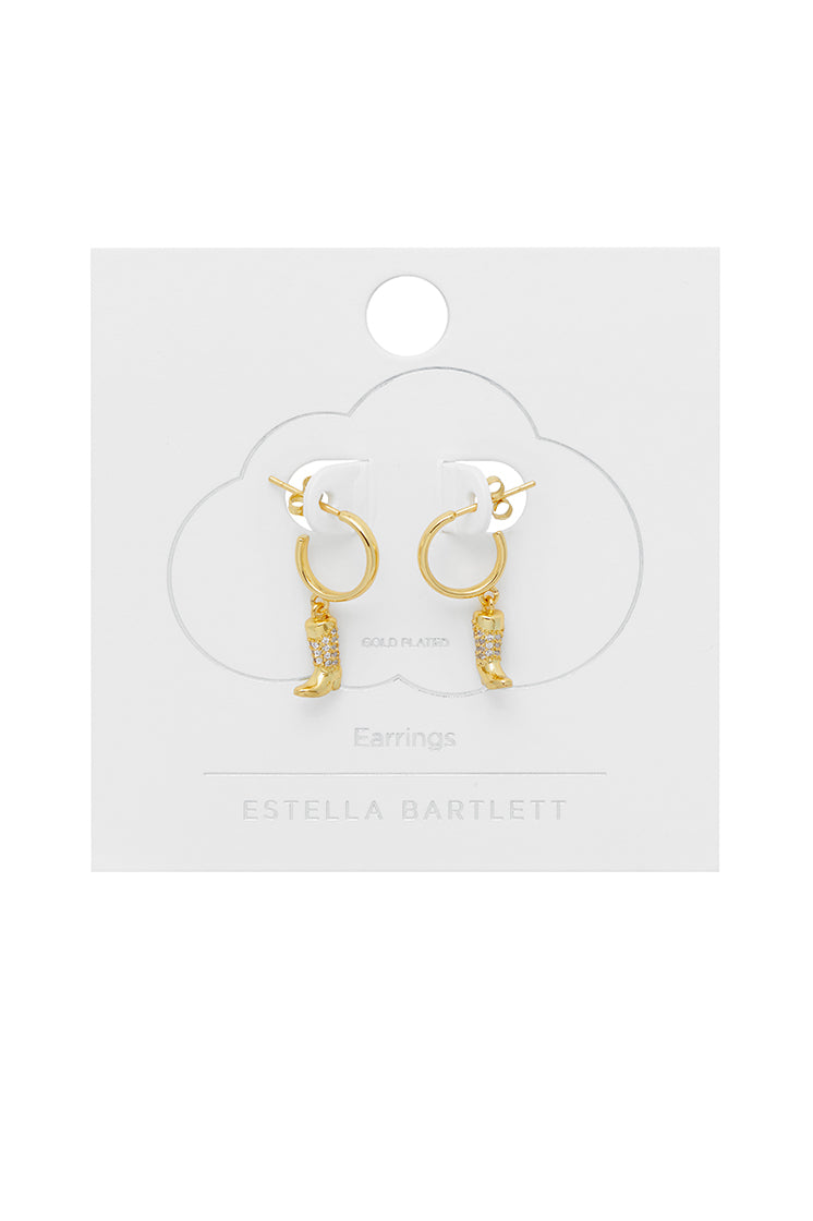 Cowboy Boot Hoop Earrings Gold Plated