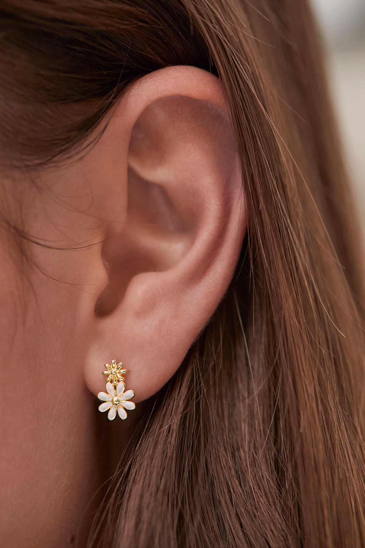 White Enamel Double Flower Studs