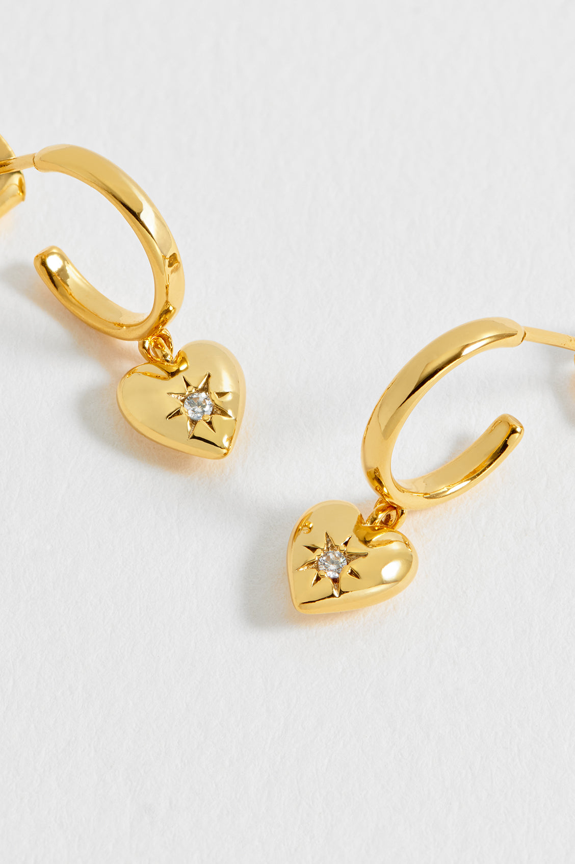 CZ Star Puffed Heart Hoop Earrings