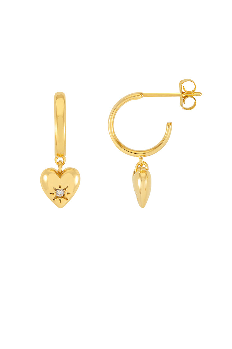 CZ Star Puffed Heart Hoop Earrings