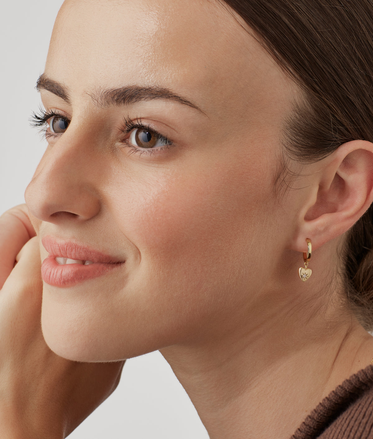 CZ Star Puffed Heart Hoop Earrings