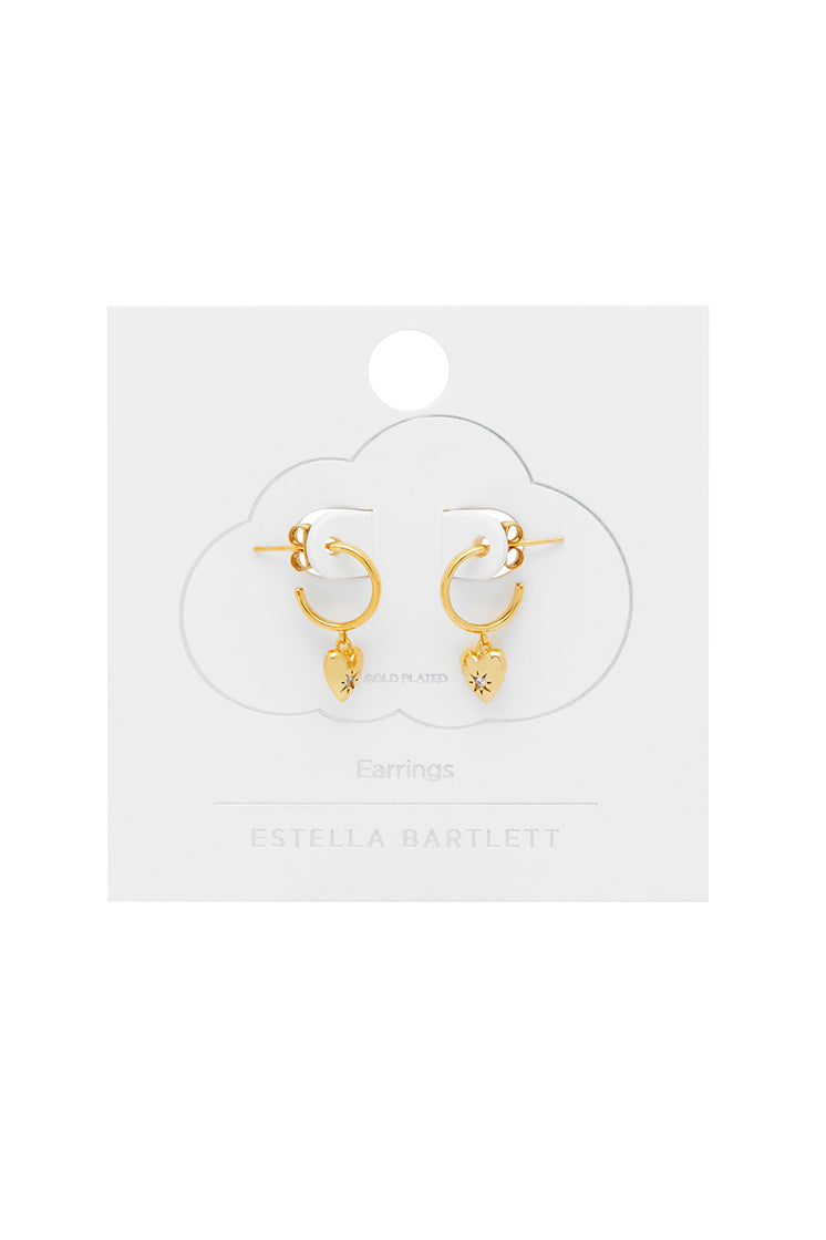 CZ Star Puffed Heart Hoop Earrings