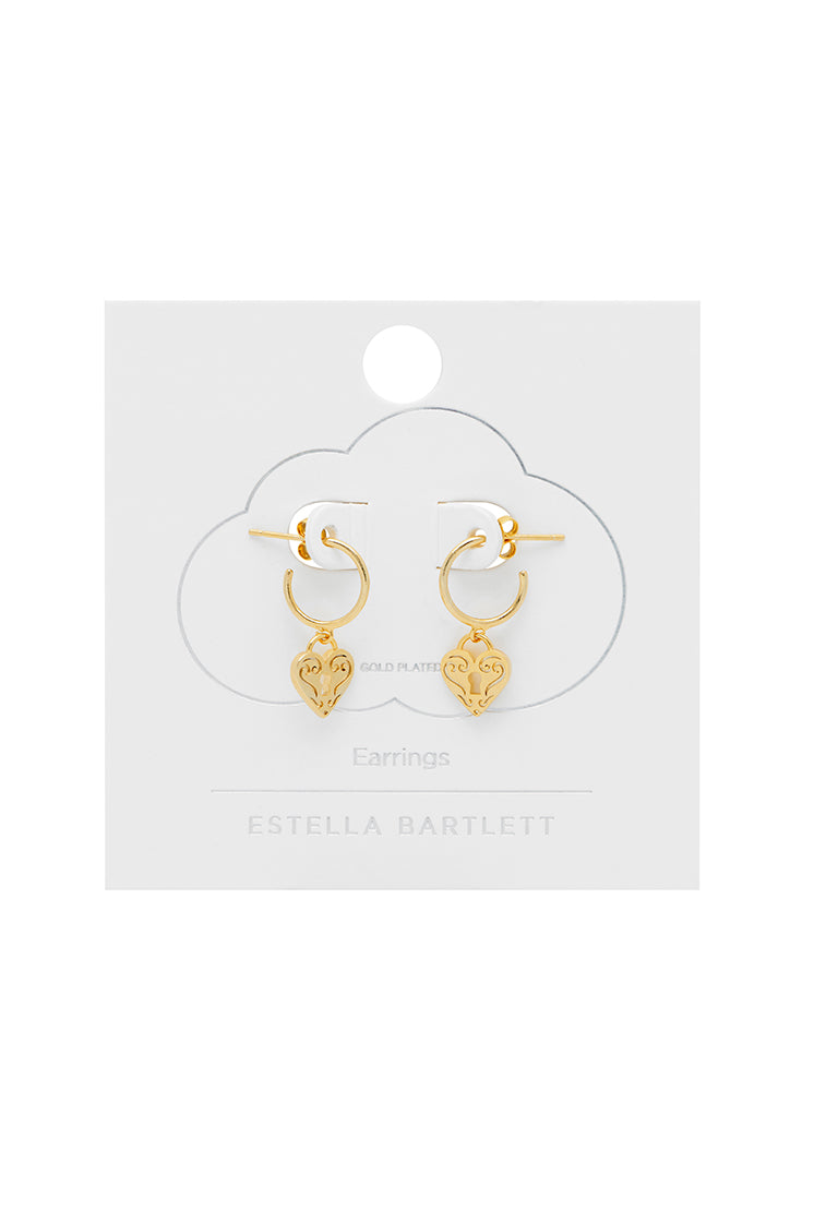 Gold Engraved Heart Padlock Hoop Earrings