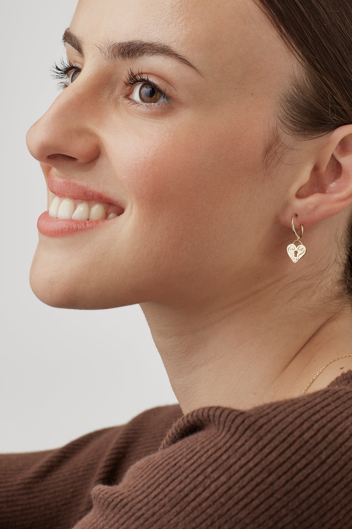 Gold Engraved Heart Padlock Hoop Earrings