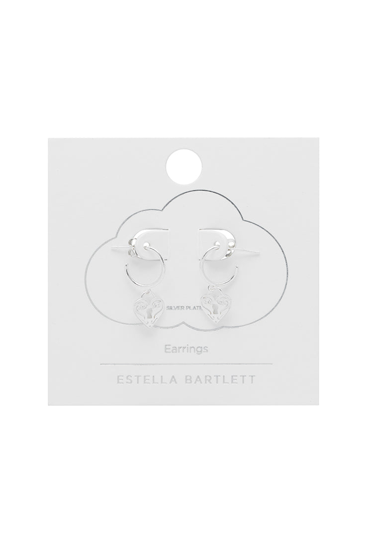 Silver Engraved Heart Padlock Hoop Earrings