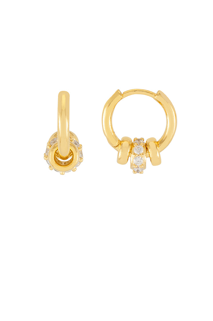 Gold Triple Disc CZ Hoop Earrings