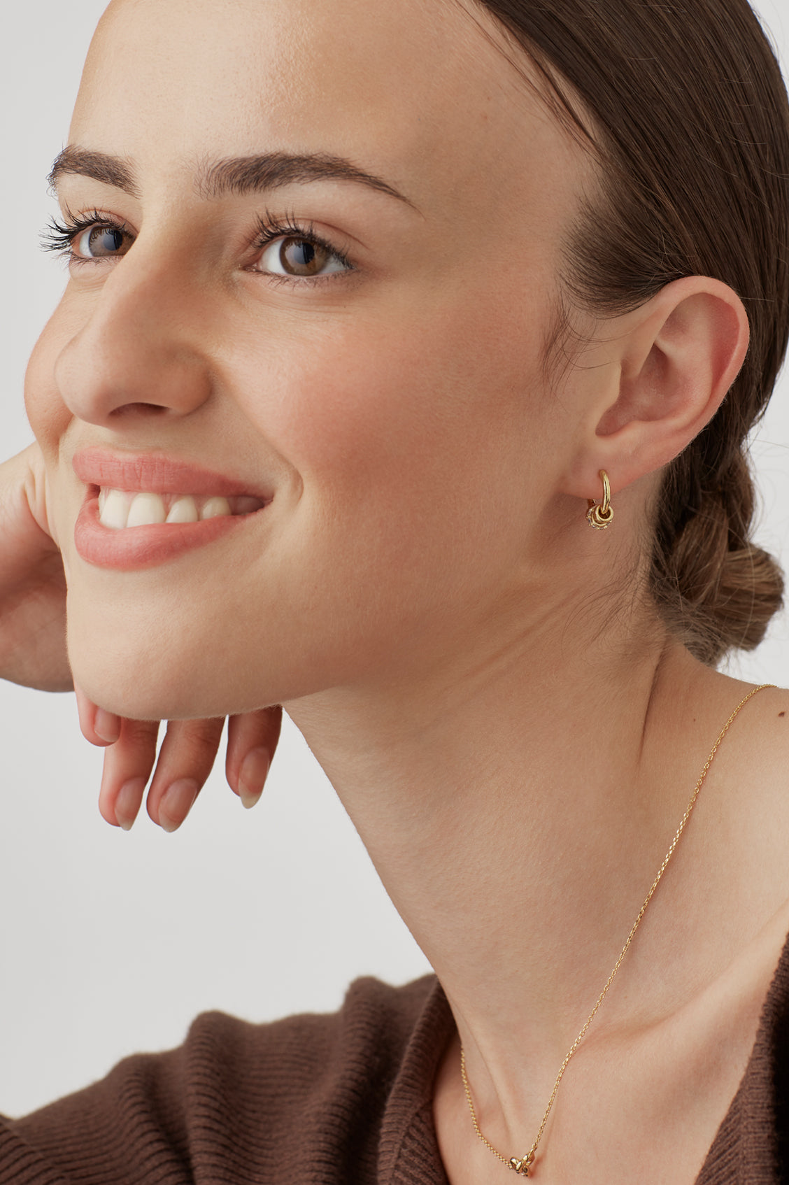 Gold Triple Disc CZ Hoop Earrings