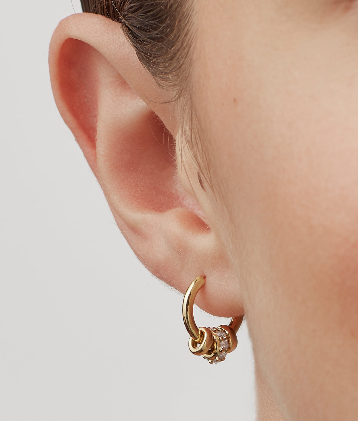 Gold Triple Disc CZ Hoop Earrings