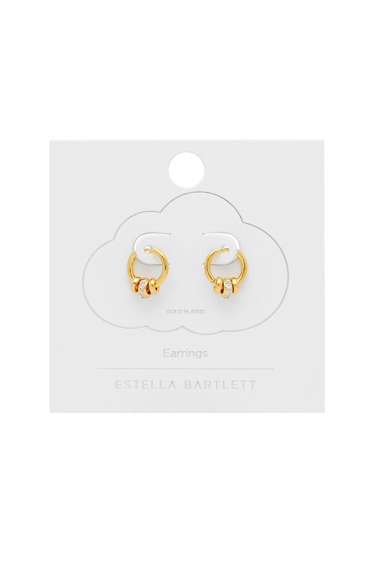 Gold Triple Disc CZ Hoop Earrings