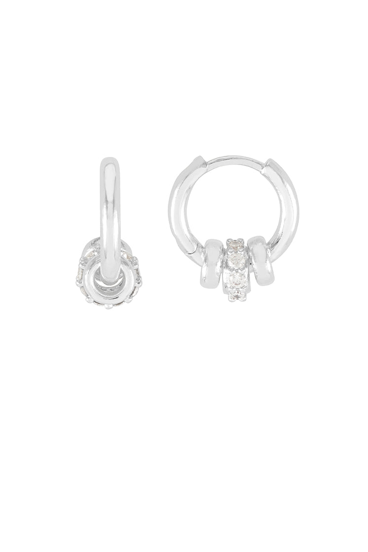 Silver Triple Disc CZ Hoop Earrings