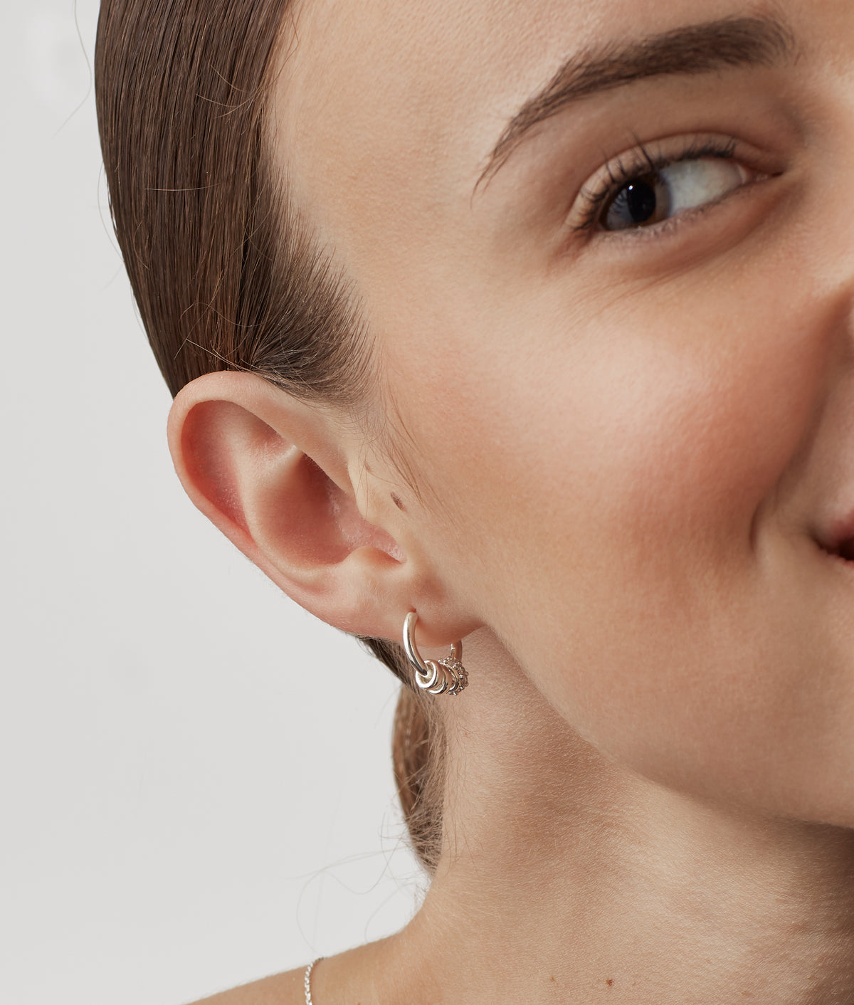 Silver Triple Disc CZ Hoop Earrings