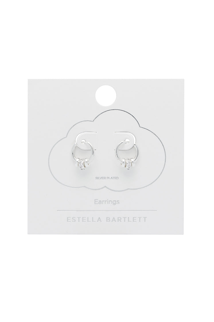 Silver Triple Disc CZ Hoop Earrings