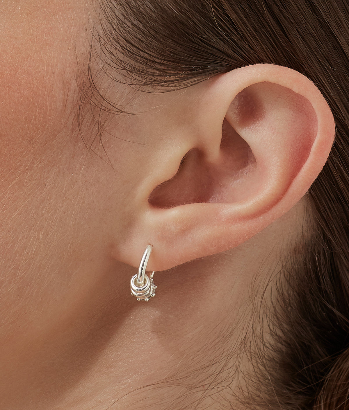 Silver Triple Disc CZ Hoop Earrings