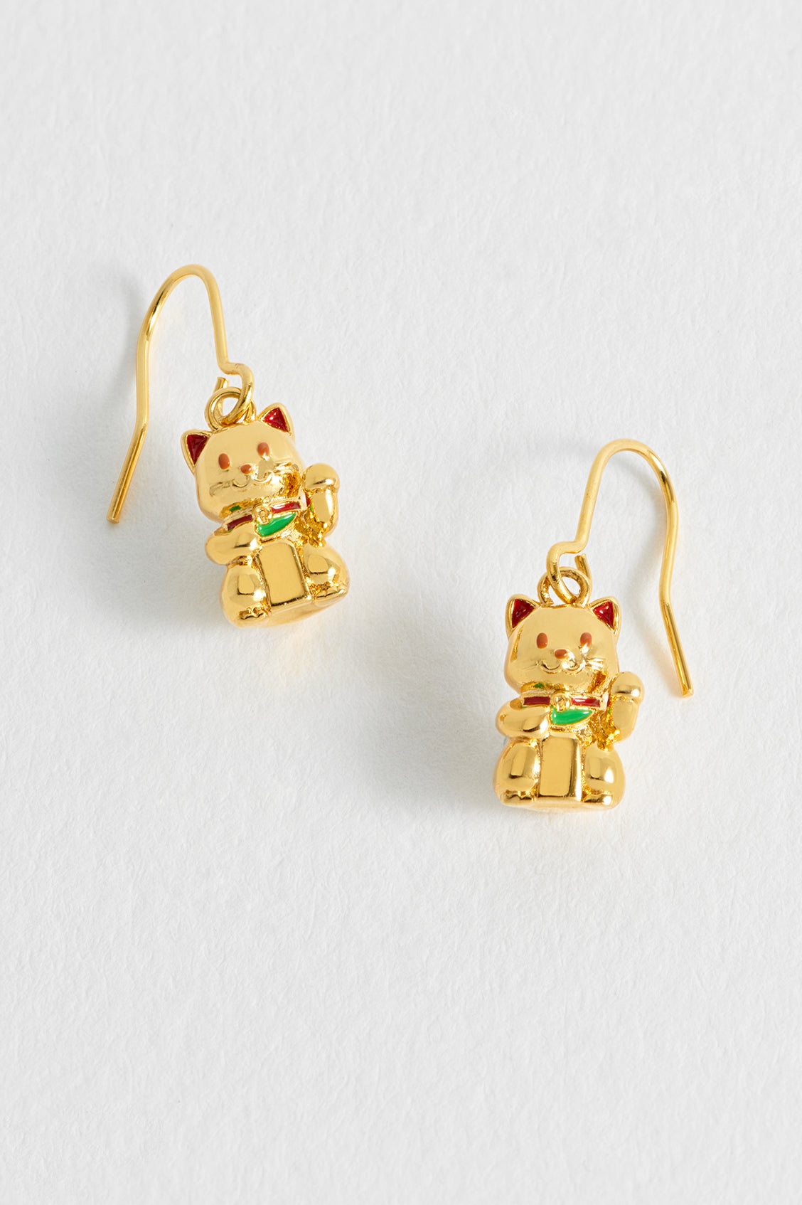Lucky Cat Drop Hook Earrings