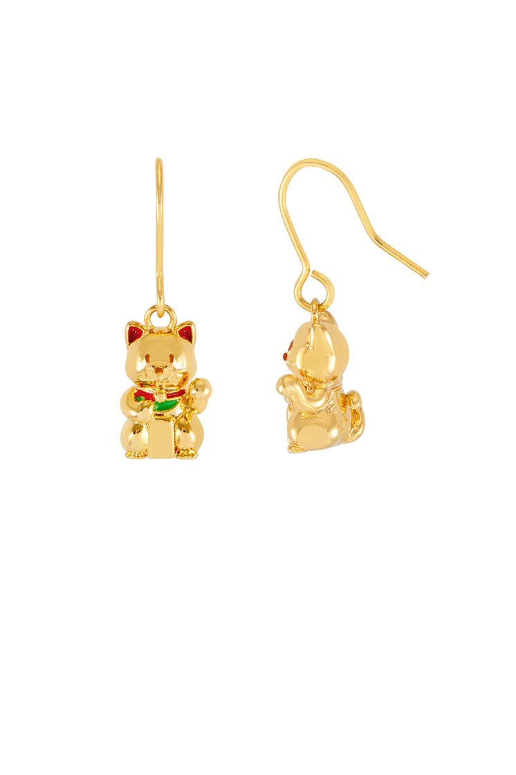 Lucky Cat Drop Hook Earrings