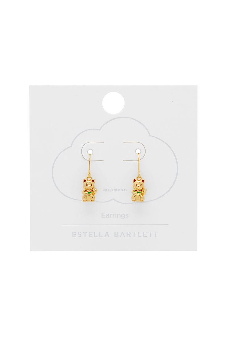 Lucky Cat Drop Hook Earrings