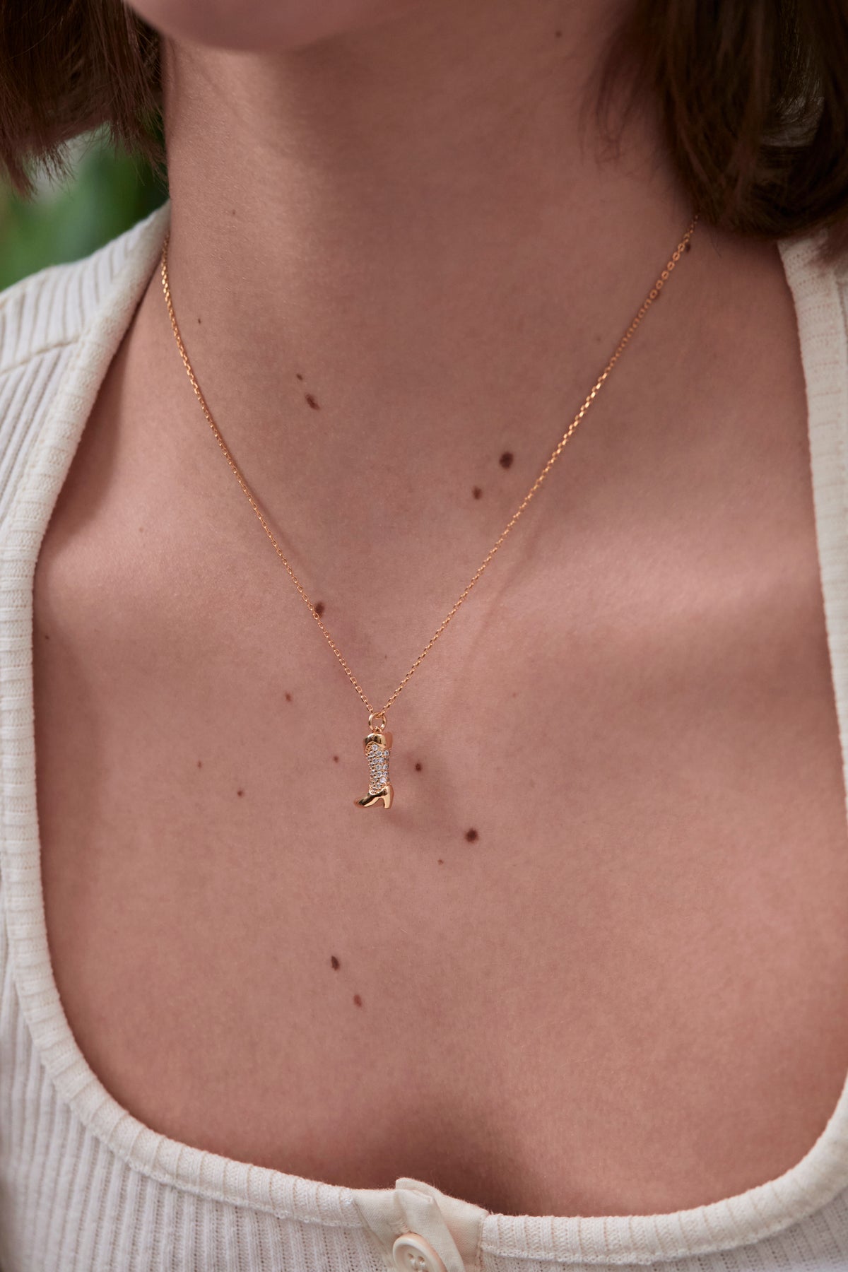 Pave Cowboy Boot Gold Plated Necklace