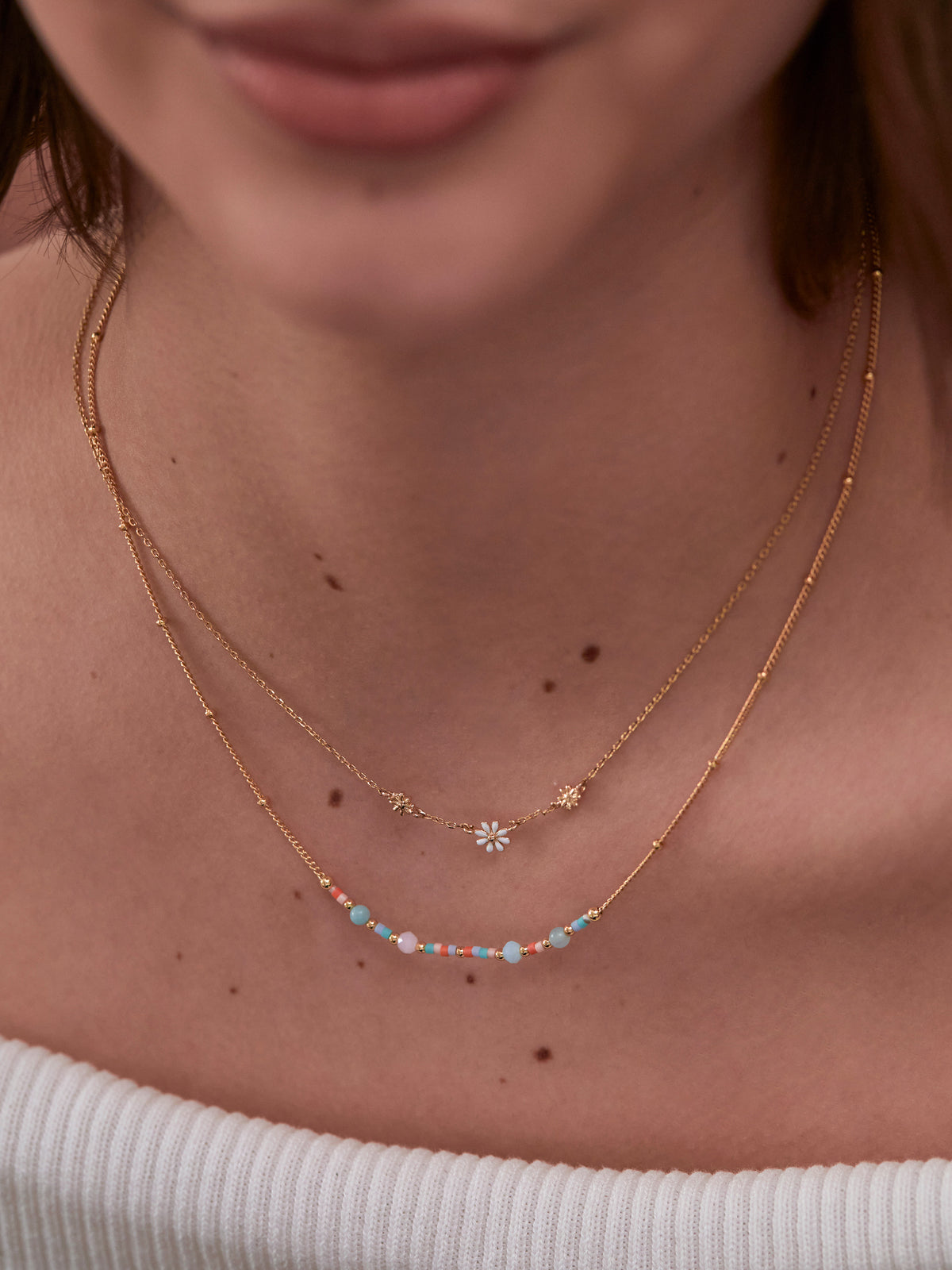 Mini Mixed Beaded Gold Chain Necklace