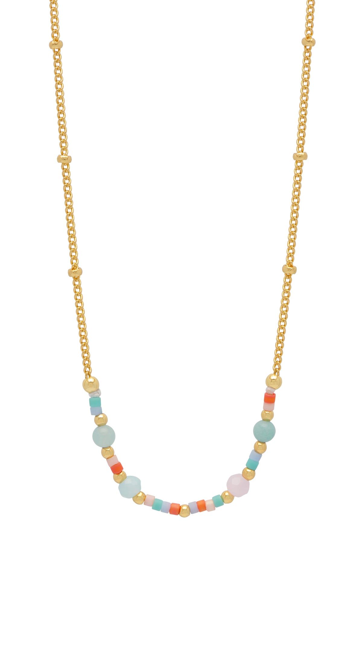 Mini Mixed Beaded Gold Chain Necklace