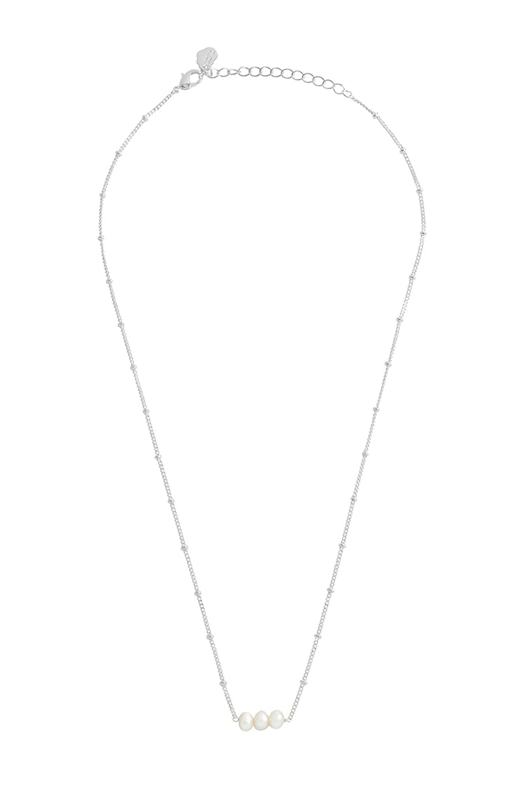 Beaded Chain And Pearl Silver Plated Necklace